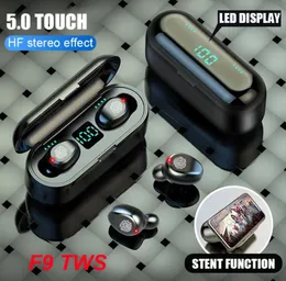 무선 이어폰 Bluetooth V50 F9 TWS 헤드폰 Hifi 스테레오 이어 버드 LED 디스플레이 터치 제어 2000mAh 전력 은행 헤드셋 MI6893927