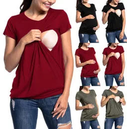 Women039S Tshirt قمم الأمومة الموضة للنساء الصلبة القصيرة القصيرة للرضاعة الطبيعية امرأة الحوامل Camisetas de Mujer8912812