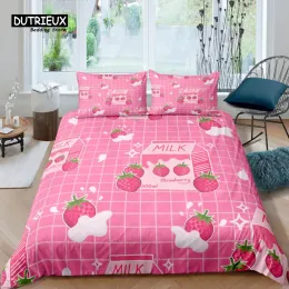 Set Home Living Luksusowy 3D Truskawkowy Zestaw Bedding dla dzieci kołdra poduszka poduszka pościel królika Zestaw Królowa i King UE/US/AU/UK Rozmiar Sheer Curtains