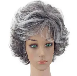 Peruca feminina prata cinza sintético curto em camadas cabelo encaracolado franja resistente ao calor 9 cores disponíveis54994555383065