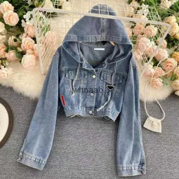 Kurtki damskie Krótkie nowe znane płaszcze Płaszcze Long Sleeve Spring Fashion Jackets Denim Płaszcz 240301