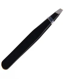 Whole 2016 New Fashion 1 pcs Professional Stainless Steel Slant Tip Hair Removal Eyebrow Tweezer Makeup Tool Black Color For 2456790