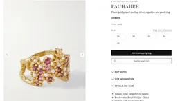 Pacharee Floret Gold Gold Srebrny Sapphire i Pearl Ring Pierścień Biełkowy Nowy w luksusowych kolczykach biżuterii do damskiego