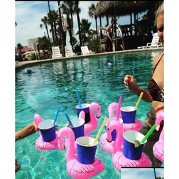 Sand Play Water Fun Flatable Flamingo Drinks Cup Holder Pool Floats Bar Coasters Floatation Devices Childr Toy Small Size Dhigl