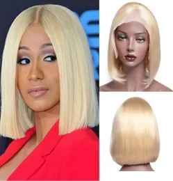 150 Density Blonde 613 BOB Straight Wave Remy Hair Lace Frontal Wigs Pre Plucked Hairline Brazilian Virgin Bob Human Hair Wigs6170546