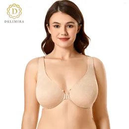 Reggiseni DELIMIRA da donna taglie forti, chiusura frontale senza cuciture, reggiseno con spalline incrociate, floreale, con ferretto, copertura totale, sfoderato