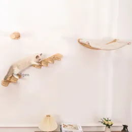 Scratchers 1 adet kedi duvarı monte edilmiş dört aylık basamaklarla sisal ip kedileri ile uyku için hamak yatak rafı kedi mobilyaları