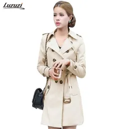Luzuzi Trench Coat For Women Double Breasted Belt Slim Fit Long Spring Casaco Feminino Abrigos Mujer Autumn Outerwear Z505 2110254089602