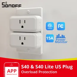 Controle SONOFF iPlug S40 / S40 Lite US WiFi Smart Plug 15A com monitor de energia 120V sem fio Tomada Suporte de controle bidirecional R5 Remoter