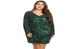 Women039s Dress Plus Size Sexy Deep VNeck Long Sleeve Sequined Bodycon Cocktail Club Sheath Loose Ladies Females Dresses7610322
