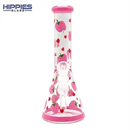 1pc, 9,8 pollici, set di sigarette con motivo a fragola rosa disegnato a mano, pipa ad acqua in vetro borosilicato, bong in vetro, narghilè in vetro, artigianato fatto a mano, accessori per fumatori