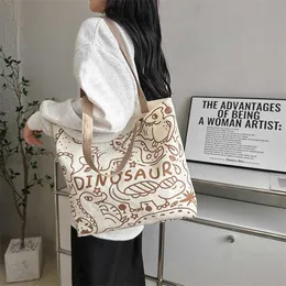Canvas Bags Korean Women's Shoulder Bag Ins Large Capacity Student Study Literature Handheld Shopping