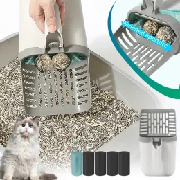 Housebreaking grande calibre gato maca colher filtro portátil pet cat fezes coleção pá de areia com lata de lixo para maca de gato autolimpeza