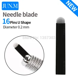 آلات 50 pcs 16 pin needle u شكل الحاجب وشم متميز شفرات microblading لدائم الماكياج اليدوي القلم ثلاثي الأبعاد تطريز الحواجب