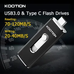 Kootion U21 Type C USB 플래시 드라이브 32GB 64GB 128GB 256GB OTG 펜 드라이브 메모리 스틱 USB 키 3.0 Pendrive 용 Android PC 노트북