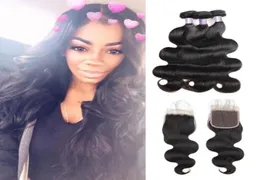 Allove Onda de Corpo Inteiro Tramas 8A Pacotes de Cabelo Brasileiro com Fechamento 3 pcs Malaio Virgem Extensões Indianas Peruanas para Mulheres 54356043932