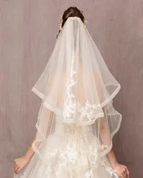 Bridal Veils Wysoka jakość 2 -Wayer Women 2021 Lace Edge Velo de novia boda Whitechampagne Bride Veil Accesories4173616