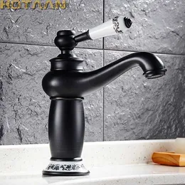 Rubinetti per lavandino del bagno Nuovo rubinetto per bagno in ottone nero in ceramica retrò rubinetto per acqua calda e fredda miscelatore per lavabo rubinetto per lavabo rubinetto miscelatore Q240301