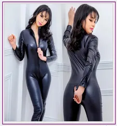 Faux kostymer läder underkläder jumpsuit sexig kropp passar kvinnor pvc teddy erotisk zentai leotard latex pole dance bodysuit8427375