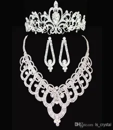 Shiny Crystal Rhinestone Crown Tiara Wedding Necklace Earrings Bridal Jewelry Set Wedding Accessories Bridal Costume Jewelry Acces1986794