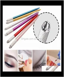 100pcs semipermanent makeup pen 3d تطريز الماكياج اليدوي أداة الوشم الحاجب microblade القلم 5 ألوان jdpru w95rk8090677