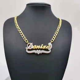 DODOAI Collane con Nome Personalizzato Placcato in Oro 18 Carati Collana con Targhetta 3D per Uomini e Donne Collana con Lettera a Doppio Strato Hip Hop 240228