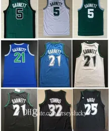 Najwyższa jakość 21 Kevin Garnett Koszulki Czarno -Białe Koszule Derrick 25 Rose Jersey Karlanthony 32 Towns Andrew 22 W7979771