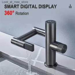 Bathroom Sink Faucets Luxury brass bathroom faucet hot and cold water mixer basin elegant white multifunctional rotating sink digital display Q240301