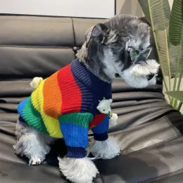 Suéteres arco-íris roupas para cães de malha listrado suéteres roupas para cães na moda urso casual confortável grosso quente outono inverno ropa perro