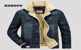 Rohopo forro de lã manter quente denim jaquetasafari motor biker cintura reta oversize denim acolchoado bombardeiro água lavado jaquetas9978275