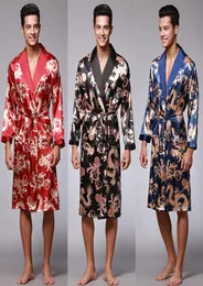 Artı boyutu erkek bornoz ipek kimono pijama uzun kollu elbiseler giyinme elbise baskı saten pijamalar erkek gece peignoir homme6160569