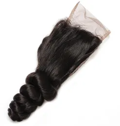10A Remy Human Hair 44 Loose Wave Swiss Spets Closure 1 PC DEL BRAZILIAN PERUVISK MALAYSIAN INDISKA HÅR Väv Stängningen 820i2816908