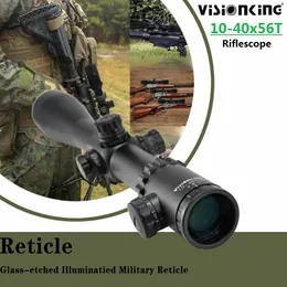 Visionking 10-40x56 Caça Riflescope Foco Lateral Turret Lock Iluminado Vermelho Verde Visão Spyglass .30-06 .308 .50 Cal Target Mira Óptica