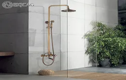 Materiał mosiężnego Nekjcag Antique łazienka prysznicowy zestaw podwójny uchwyt z szelfem zimna woda Mikser kran deszczowy