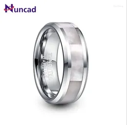 Anéis de casamento NUNCAD 8mm de largura anel de carboneto de tungstênio masculino cor de aço incrustação branca madrepérola T232R
