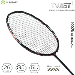 Alpsport V5 2 pz/lotto Racchetta da badminton Massimo 38 libbre 5U 75g Wave Frame Fibra di carbonio completa con corde e impugnatura 240227