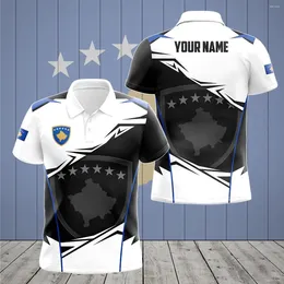 Polos masculinos kosovo bandeira brasão de braços personalizado camisas polo verão casual streetwear moda solta camisa plus size roupas esportivas