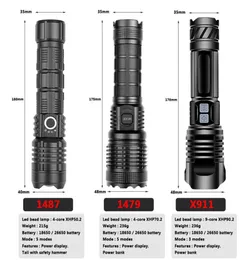 XHP90 2 9CORE SUPER PLowere LED Ficklight Torch USB XHP70 2 ZOOM Taktisk fackla 18650 26650 USB uppladdningsbar Battey Light 30W295017905