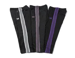 NEEDLES 3 Colors Fashion Sweatpants Butterfly Embroidered Side Stripe Men Women Long Pants Drawstring Pants High Street6761830