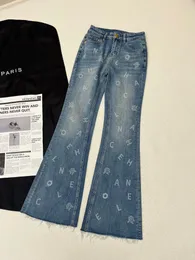 2024 Nya kvinnors jeans lyxiga höga midja brevmönster jeans kvinna elegant retro stil bred ben casual denim byxor