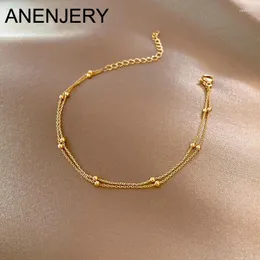 Link Bracelets ANENJERY Small Ball Bracelet For Women Vintage Gold Plated Color Cuff Statement Chain Jewelry Pulsera Wristband