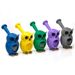 New Style Owl Shape Colorful Silicone Smoking Bong Pipes Kit Portable Innovative Travel Glass Bottle Bubbler Filter Tobacco Handle Funnel Bowl Waterpipe Holder