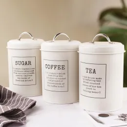 Tools Coffee Sugar Container Sets Decor Lid Farmhouse Set of 3 Metal Tea Coffee Sugar Storage Jars Canister Bin Pot Kitchen Container