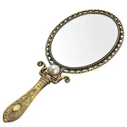 1 st vintage stil handhållen spegel damer kosmetisk spegel bärbar makeup spegel 240301