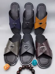 Designer sapato homem chinelo Cross-Strap Sandálias Mules Românico Flat Mule Slides Texturizado Couro De Borracha Sole Slide Designer Mens Verão Praia Sapato Size38-45