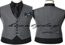 2019 Dark Grey Wedding Groom Vests Wool Single Breasted Herringbone Tweed Vests Groomsmen Vest Men039s Suit Vest Prom Waistcoat2033565