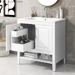Połączenie zlewu łazienkowego Połączenie 30 -calowej próżności w łazience i pojedynczego zlewu zlewnia drewniana zlew do mebli łazienkowych Q240301