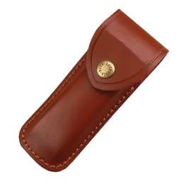 S2271 Two-layer genuine cowhide folding knife sheath, 4.8" Folding Pocket EDC Knife Case, Portable Pouch Knife Leather Holster with Snap Closure and Belt Loop