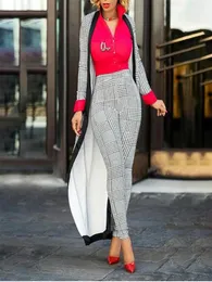 Clocolor 2 Piece Set Autumn Winter New Houndstooth Jacket Crop top And Pants Set Woman Suits Lady Suit Office Trench Coat Y2001102175741