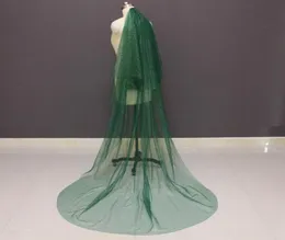 Véus nupciais espumantes véu de casamento verde com pó de ouro brilha 2t blush acessórios 2021 voile mariage2872930